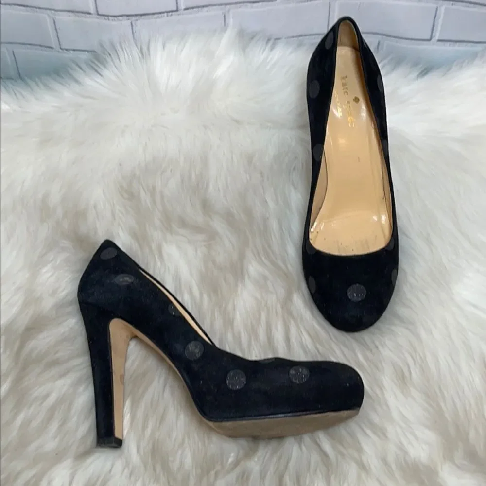 Kate Spade Loire‎ Black Dotted Suede Heels Sz 8